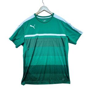 Puma Mens DryCell Soccer T-Shirt Size XL Green Striped Sportswear Short Sleeve